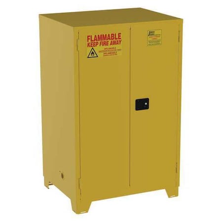 Jamco FM90YP Hazardous Material Storage Cabinet, 90 gal, 2 Shelves, Steel, 43 in W x 70 in H x 34 in D, Yellow