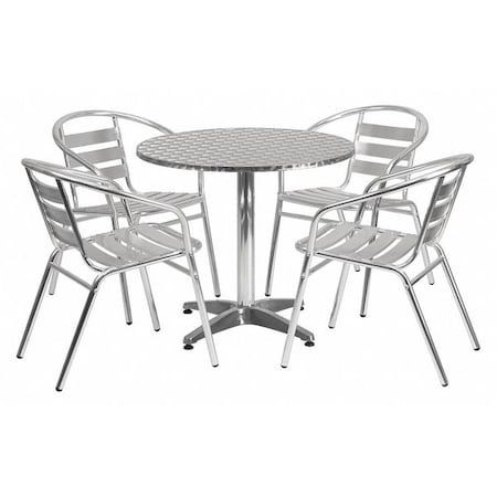 Flash Furniture TLH-ALUM-32RD-017BCHR4-GG Round Table Set, 31.5 W, 31.5 L, 27.5 H, Aluminum, Plastic, Stainless Steel, Grey