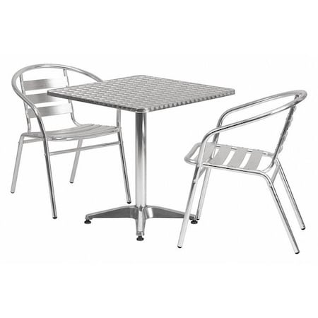 Flash Furniture TLH-ALUM-28SQ-017BCHR2-GG Square Table Set, 27.5 W, 27.5 L, 27.5 H, Aluminum, Plastic, Stainless Steel, Grey
