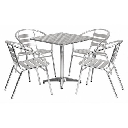 Flash Furniture TLH-ALUM-28SQ-017BCHR4-GG Square Table Set, 27.5 W, 27.5 L, 27.5 H, Aluminum, Plastic, Stainless Steel, Grey