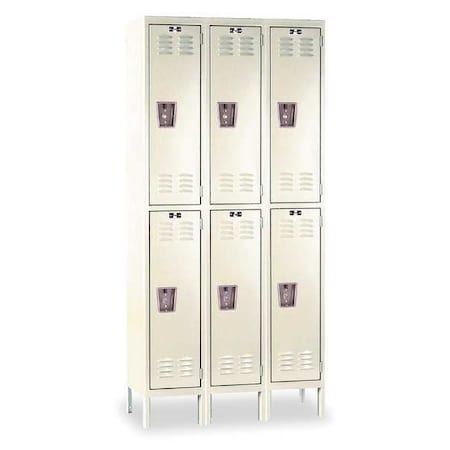 Hallowell U3286-2PT Wardrobe Locker, 36 in W, 18 in D, 66 in H, (2) Tier, (3) Wide, Tan
