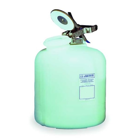 Justrite 12765 Liquid Disposal Safety Can, Polyethylene, 5 gal, Wide-Mouth, White, for Corrosives/Acids