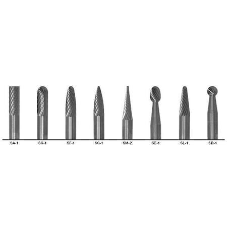 CLE-Line C17770 8PC 1/4x1/4 Hardened Steel Shank Double Cut Carbide Cle-Line 1855 Bur Set