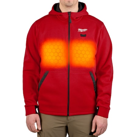 Milwaukee Tool M200R-20S Men's Heated Hoodie, Up to 8 hours Time, Zipper Closure, Red, Size S