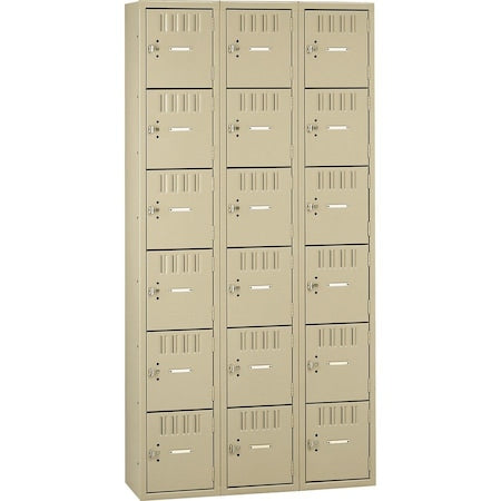 Tennsco BS6-121812-CSD Box Locker, 36 in W, 18 in D, 72 in H, (3) Wide, (6) Tier, Sand