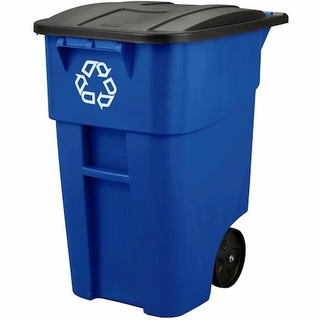 Rubbermaid Commercial FG9W2773BLUE 50 gal Rectangular Recycling Bin, Flat Top, Silver Vein/Silver Vein, Plastic, 1 Openings