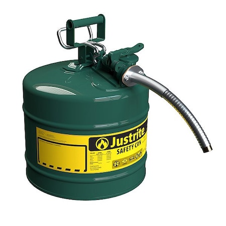 Justrite 7250430 TYPE II SAFETYCAN, Steel, Green, HoseOD1 in