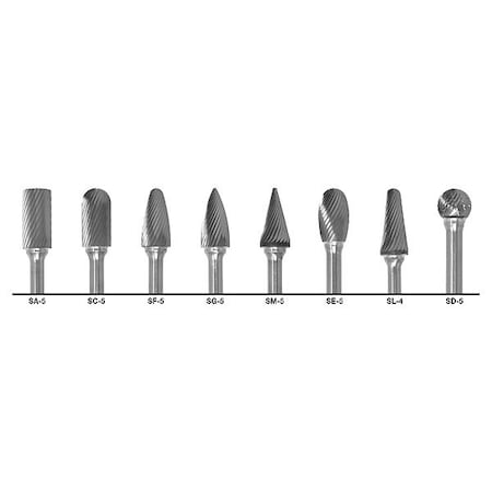 CLE-Line C17771 8PC 1/2x1/4 Hardened Steel Shank Double Cut Carbide Cle-Line 1855 Bur Set
