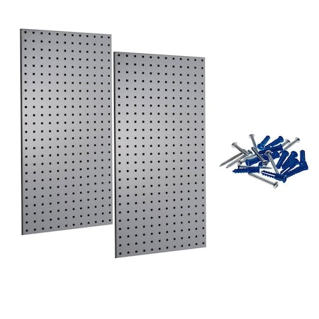Triton Products LB18-G (2) Square Hole Pegboards W/ Mounting Hardware, Epoxy 18-Gauge Steel, Gray, 18