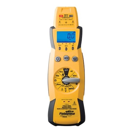 Fieldpiece HS36 Multimeter, 600 V Max DC, 400 mV Max AC, TRMS, 3,999 Instrument Counts, LCD