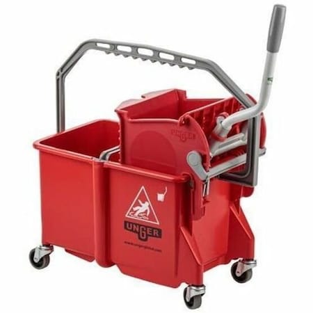 Unger COMSR 4 gal CLEANERx Dual Bucket Side Press Mop Bucket and Wringer, Red, Polypropylene