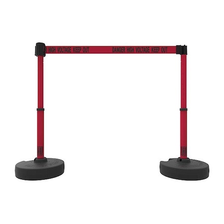 Banner Stakes PL4296 Belt Barrier System, Red, 15 ft Length, 22 in to 42 in Adjustable Post Height