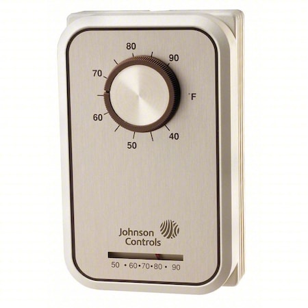 Johnson Controls T26T-3C Line Voltage Mechanical Thermostat, Heat or Cool, 40 to 90F, Exposed Dial, 24 to 277V AC, 8A at 240V