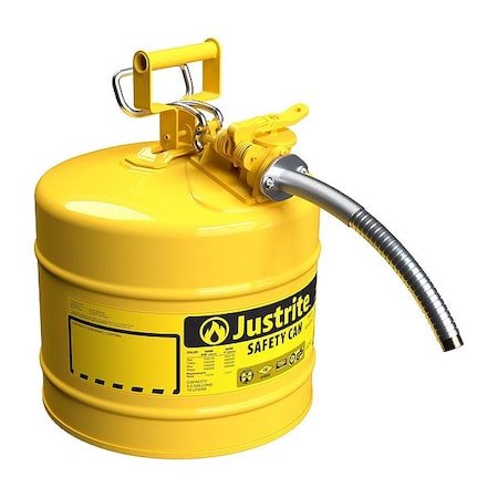 Justrite 7250220 TYPE II SAFETYCAN, Steel, Yel, HoseOD5/8