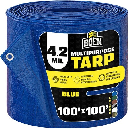 Boen BT-100100 All Purpose Tarp, 100 ft x 100 ft, 5 Mil, Blue, Polyethylene